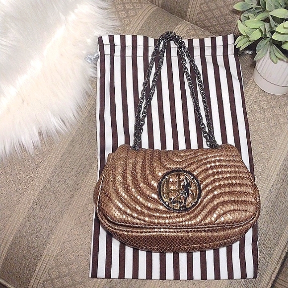 Henri Bendel No 7 Quilted Bronze Snakeskin Bag - Picture 1 of 15
